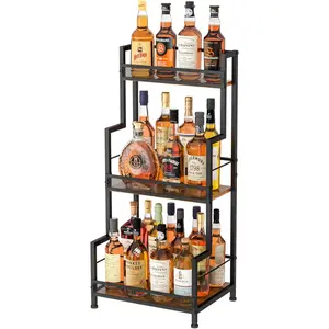 Trapezoid 3 Tier Freestanding Stepped Wine Rack, Mini Corner Wine Bottle Display Shelf for Home Bar, Suitable for Displaying Whiskey and Wine