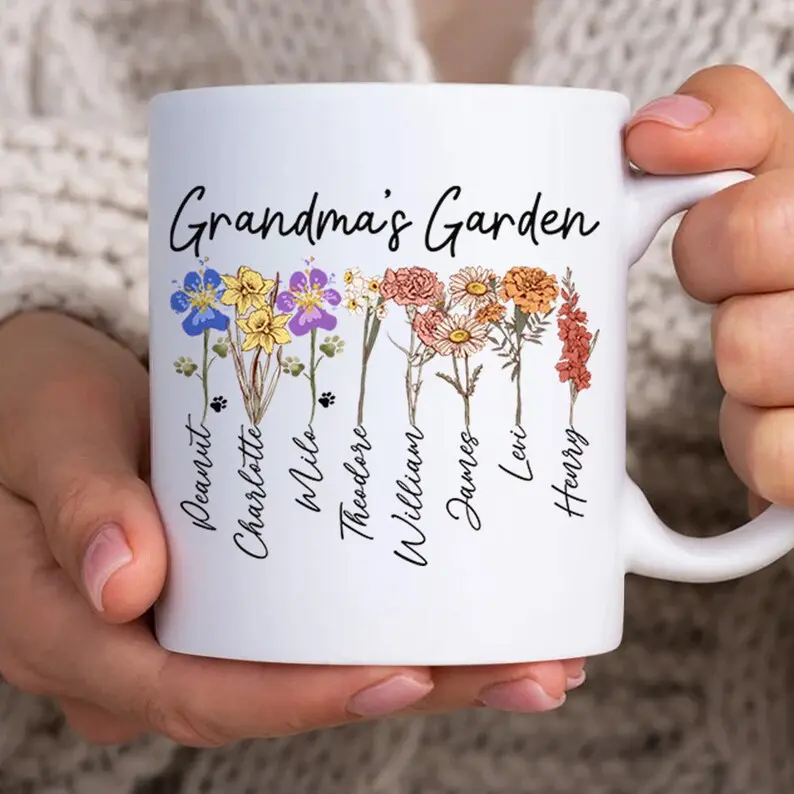 Custom Nana's Garden FlowerMug, Custom Grandkid Name Nana Flower Mug, Mother's Day Gift, Grandma Gift, Grandma Flower Mug, Nana Gift