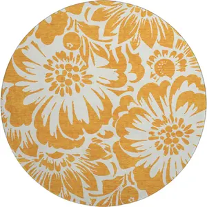 HomeRoots 648673 8 ft. Orange & Ivory Floral Washable Round Area Rug, Child-Friendly Protective Rug with UV Protection, Child-Friendly Area Rugs, Floral Area Rugs