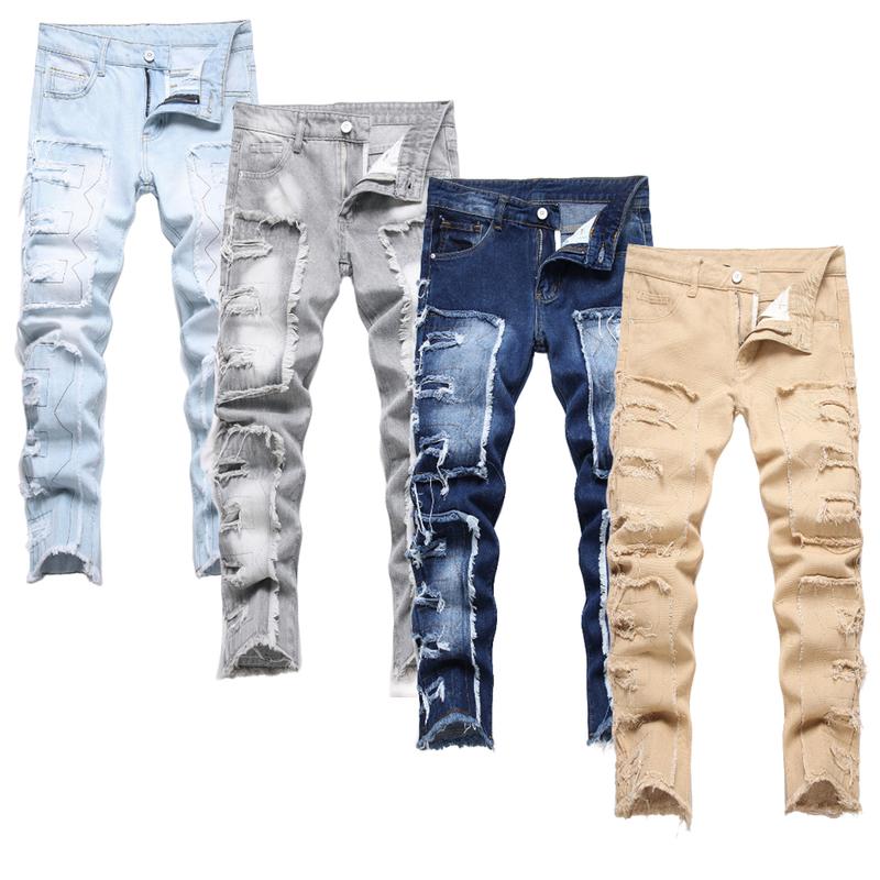 Boys' Ripped Hole Slim-Fitting Denim Pants - 5-16 Yrs Poly-Cotton Polyester Casual Bottoms, Distressed Pocket Skinny Jeans with Knee Design, Special Knee Zipper, 5-6 Years Sizes