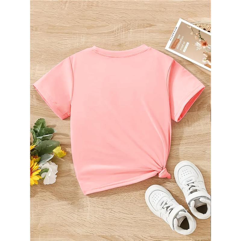 Girls' Pastel Bow Print T-Shirt - Soft Pink Blouse with Bow Patterns- Everyday & Party Outfit for Toddlers & Kids - Machine Washable Knit Top, Playful Toddler Apparel, Playful Graphic Tee, Comfortable Fit Tee