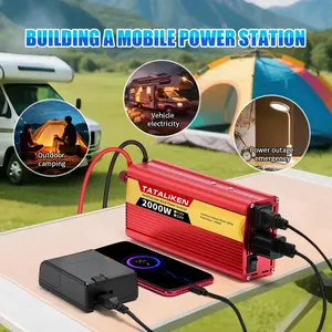 Power inverter modified sine wave 2000W, DC 12V/24V to AC 110V, dual US-regulated sockets, suitable for mobile phones, laptops, family camping, and convenient travel artifact!