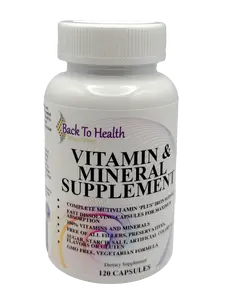 Back To Health Vitamin & Mineral Supplement 120 Vegetarian Capsules - Complete Multivitamin Plus Iron - Fast Dissolving - Free from Fillers Preservatives & Gluten