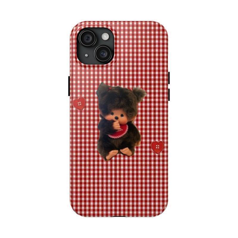 Monchichi Polka Dots Mix Leopard Tough Phone Case, Cutest Design Striped Case Cover Suitable for iPhone 17-11 Pro Max
