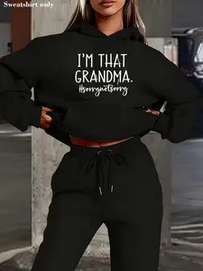 Women's Fall & Winter Drawstring Hoodie, I'm That Grandma Print, Casual Long Sleeve Fitted Top with Pockets, Fun Letter Design, Sweatshirts, Hoodies