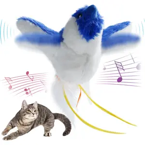 Flapping Bird Cat Toy, Interactive Catnip Kitten Toy with Lifelike Chirping, Rechargeable & Touch Activated for Bored Indoor Adult Cats of All Breeds, Blue