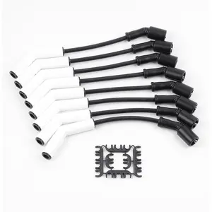 Dasbecan 9070C Spark Plug Wire Extreme 9000 Ceramic Boot Compatible with GM LS3 LS4 LS7 Engines(Black White, 8pcs)