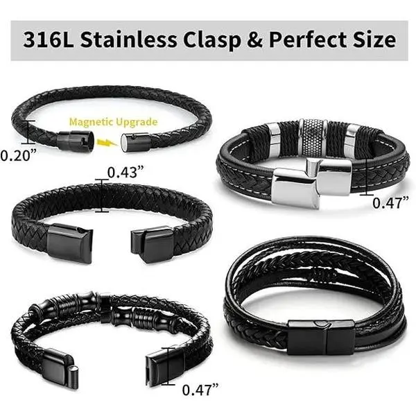 5 Pack Wrist Cuffs for Men & Women, Durable Braided Multilayer Sets with Magnetic Clasp for Casual Wear, Anniversary, Birthday Gift, Bracelet Set, Wedding