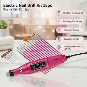 NAME Electric Nail Drill Machine 15pc US Plug 15pcs Art Brush 6pcs Drill Head Nail File Replaceable Drill Sets for Gel Polish Tool 4 Color Select Black Portable Manicure Kit