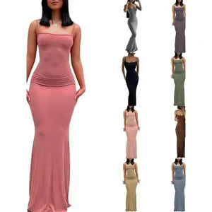 2025 summer new WOMEN'S suspension dress high-grade pure desire style hip skirt Sexy Slim milk silk long good quality fishtail skirt casual womenwear body drop waist dress elegant smooth Womenswear Chic