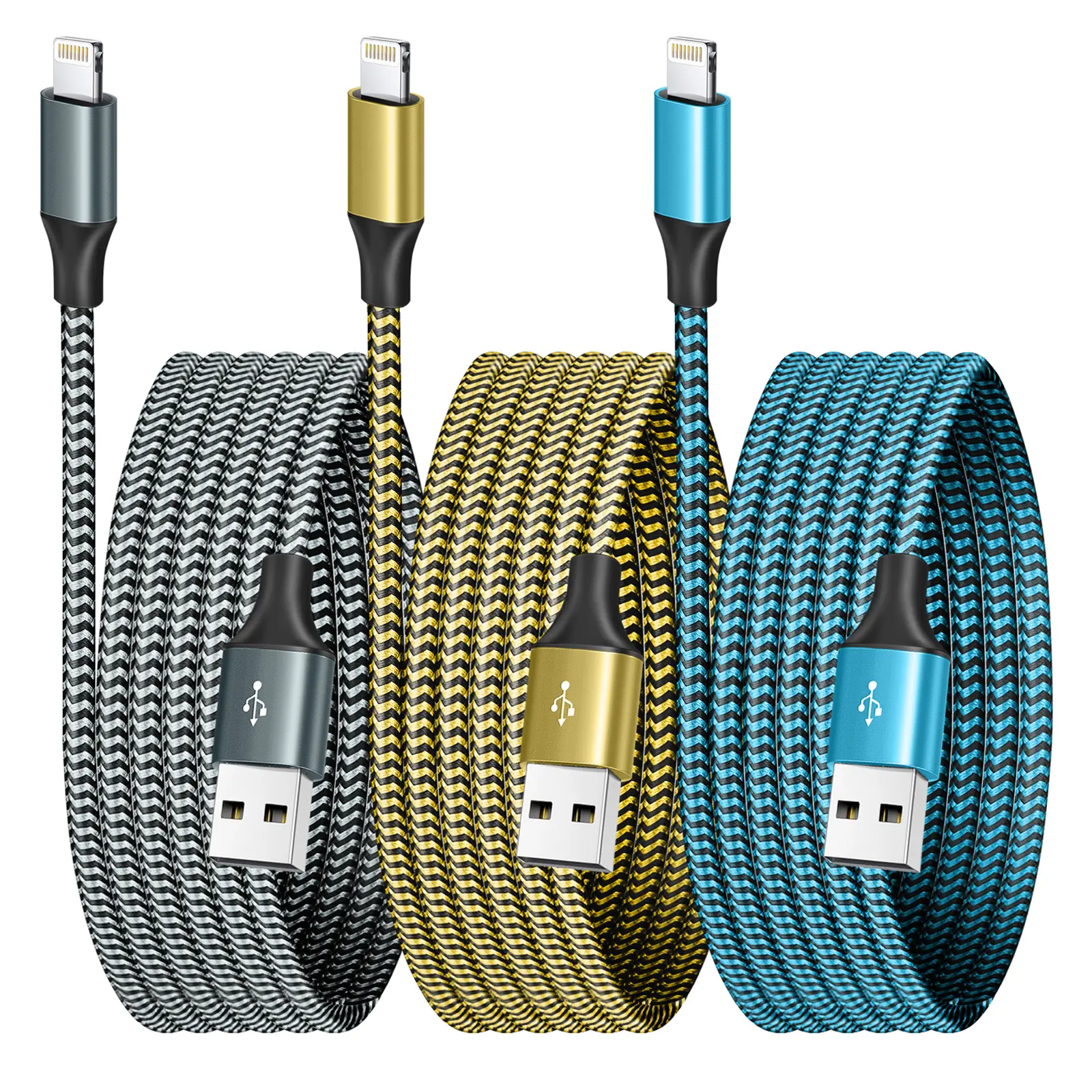 APFEN MFi Certified 3-Pack Nylon Braided Anti-Tangle Type-C to Lightning Mobile Cables, 2.4A Fast Chargers with Blue Durable Colorful Covers, Compatible with Smartphones & Handheld Electronic Devices, Type C Lightning
