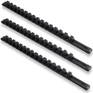 3 count 1/2-Inch Drive  Alloy Socket Organizer, Heavy Duty Socket Racks, Socket Holder Kit 1/2-Inch x 48 Clips (Black)
