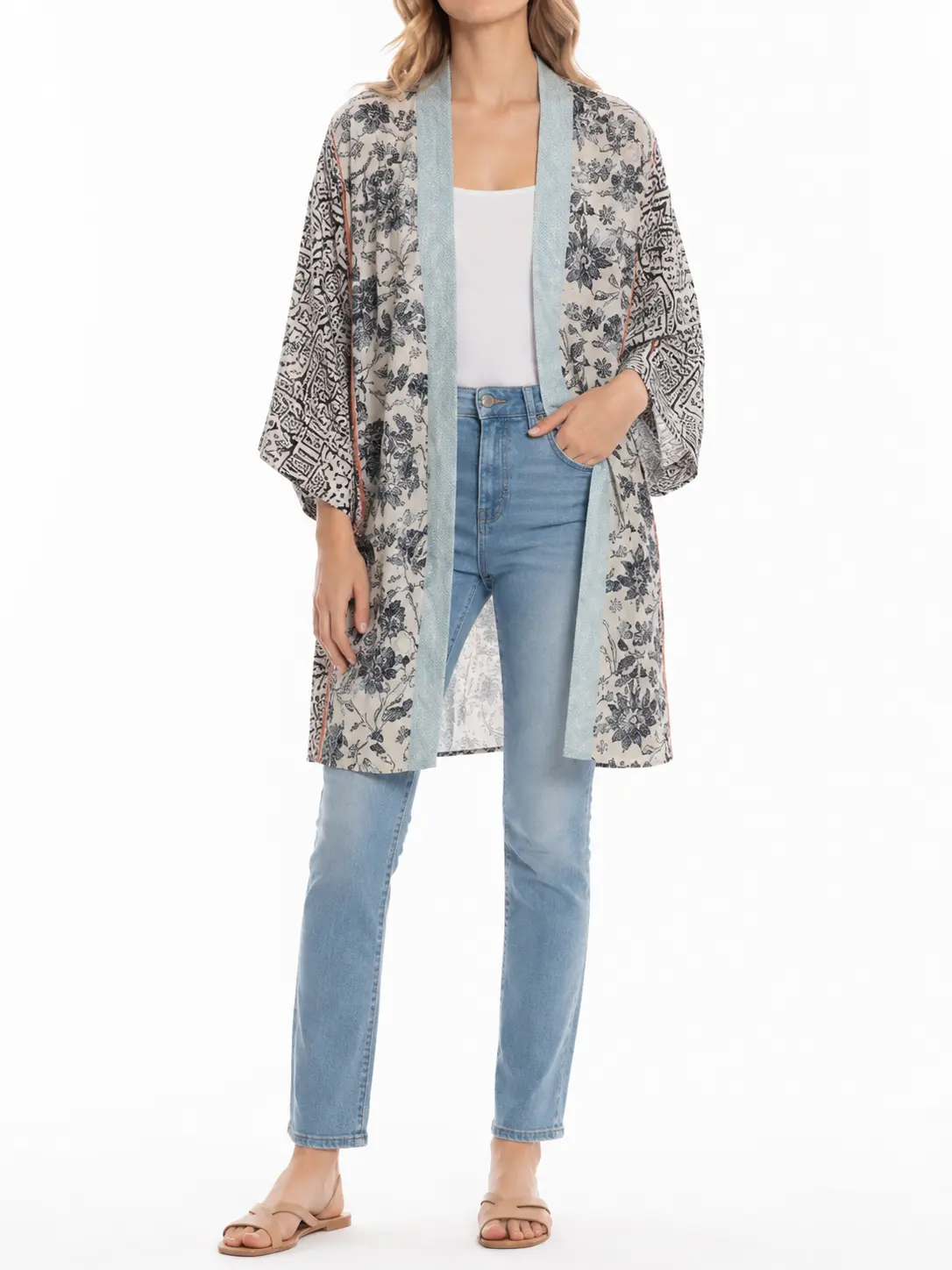 Floral Print Kimono Cardigan – Lightweight Open Front Cover-Up