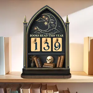 Wooden Book Tracker Gothic Style, Reader Gift, Reading Recommendation, Bookish Decor, Book Lover Present, Yearly Reading Count, Novelty Desk Decor
