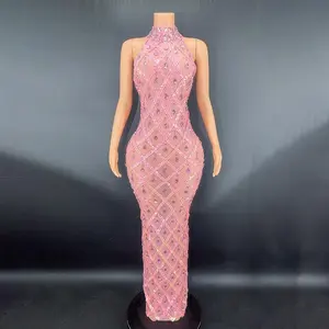 Sexy shiny rhinestone silver dress plus size women's party dress neck fishtail dress formal dresses women wrap dress prom（gift）