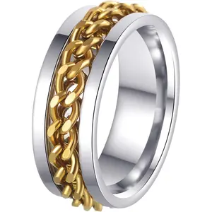 Mens Fidget Rings Anxiety Rings for Men Womens Chain Spinner Rings for Adults Titanium Steel Rings