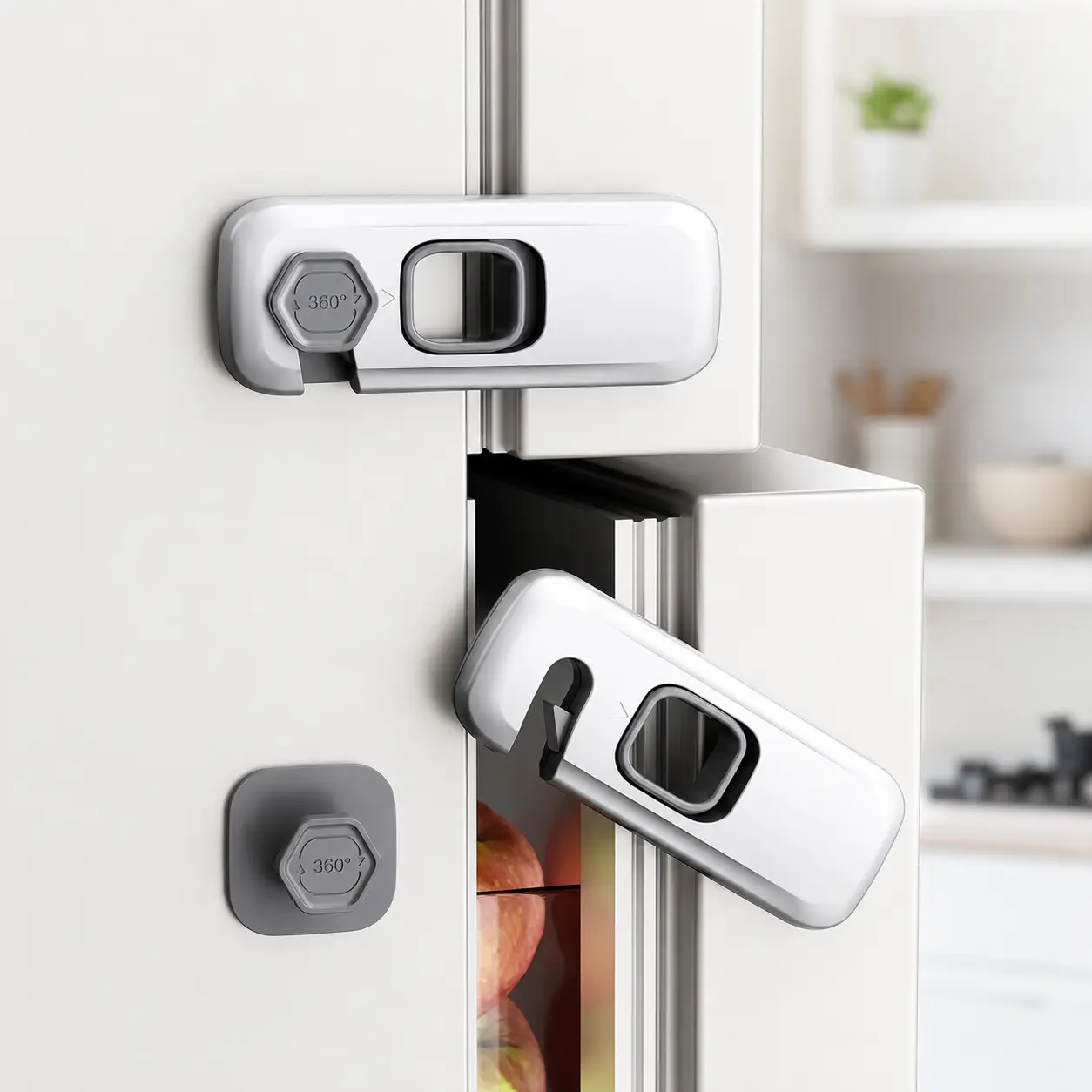 5-Pack Grey Refrigerator Locks, ABS Adhesive Latches for Child Safety, Peel-and-Stick Energy Saving Seal for Cabinets & Appliances, 5 Locks, Easy Adhesive Installation, Energy Efficient, No Tools, Easy Adhesive Installation