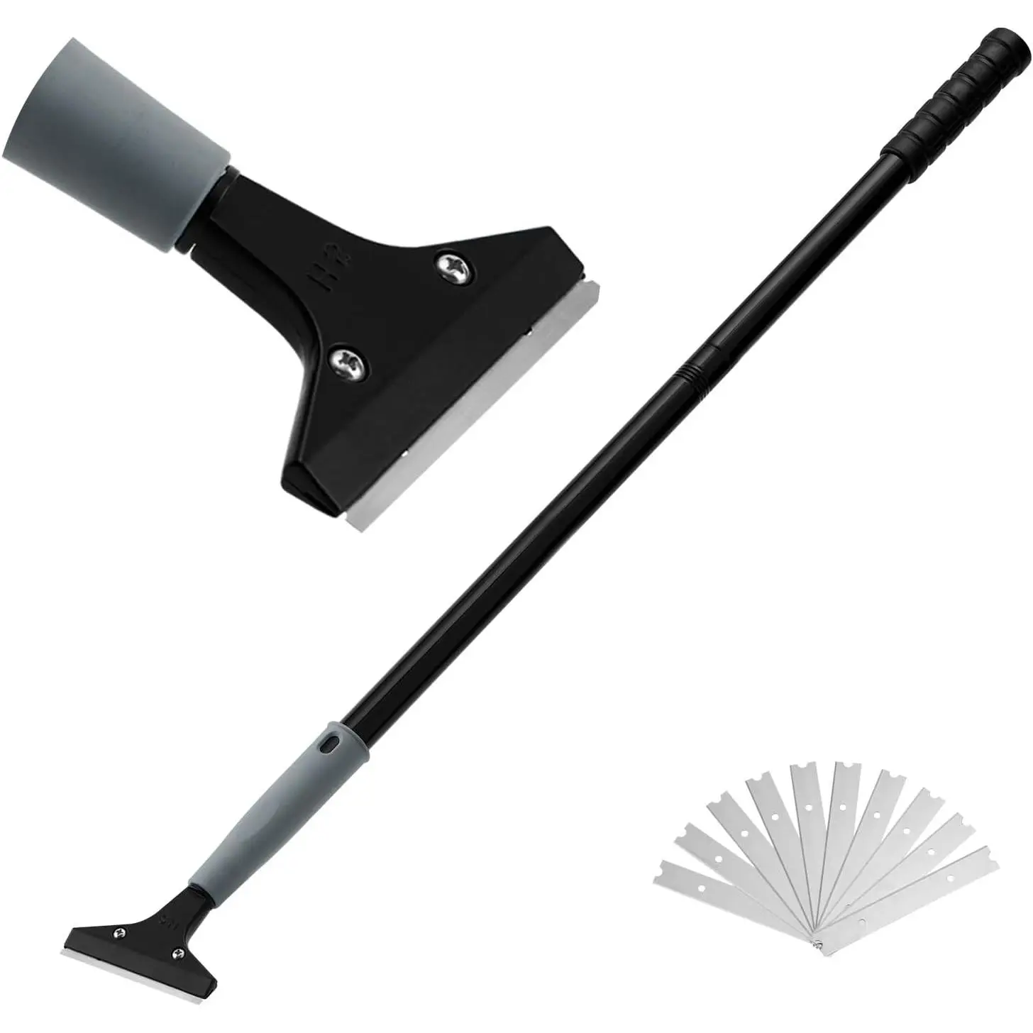 Heavy Duty 4-in Floor Scraper with 45-in Long Handle, 10 Razor Blades, Paint Stripping & Glass Wall Cleaning Tool for Tile, Floor, Wall