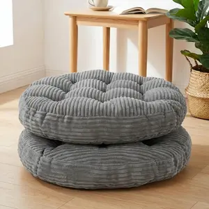 Large 22x22" Round Memory Foam Floor Pillow for Adults with Corduroy Cover, Sitting Cushion for Meditation Lounge Yoga Tatami Living Room, 2 Pack Dark Grey