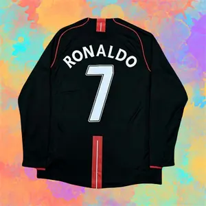 07 08 Away Retro Black No.7 Ronaldo Long Sleeved Soccer jersey