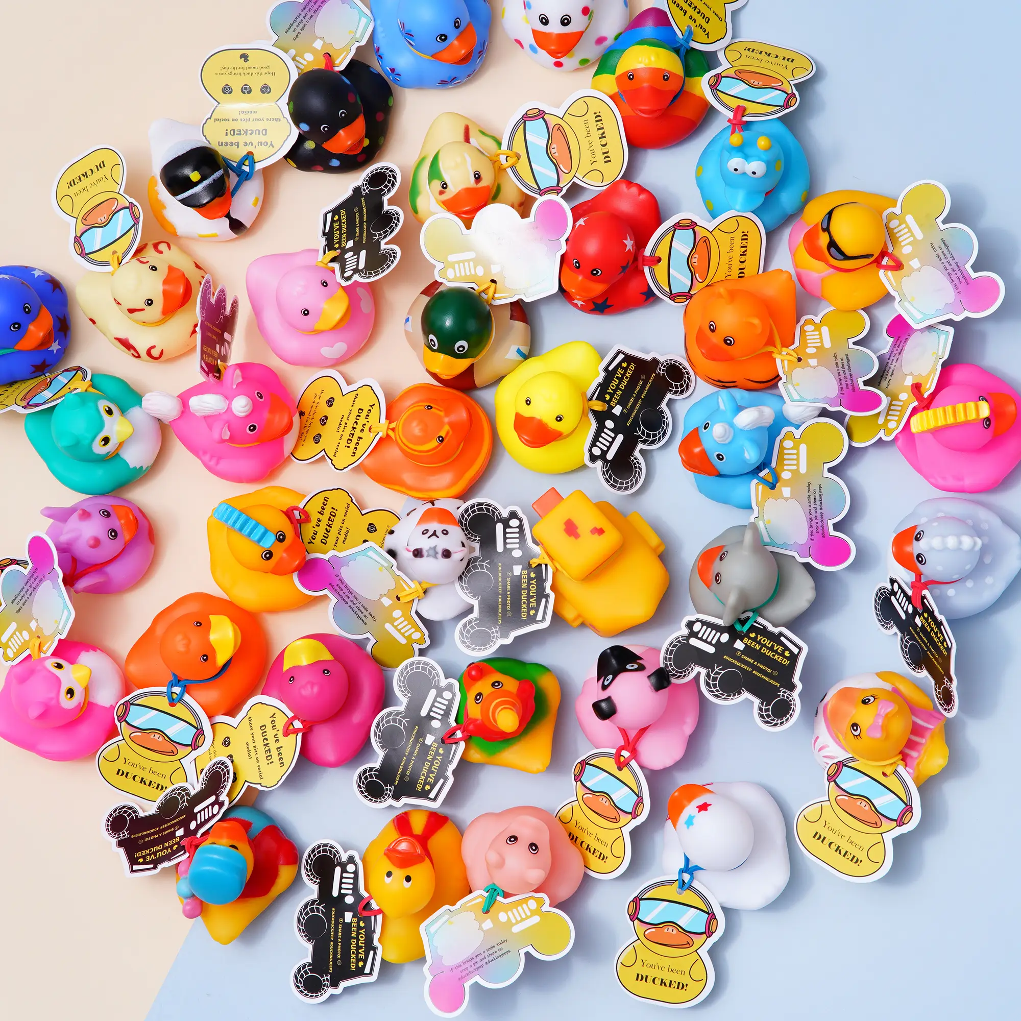 36 Pcs RubberDucks +36 Cards Tags +36 Straps,Assorted Rubber Ducks in Bulk Shower Swimming Bath Toy,jeeper duck,duckingjeep