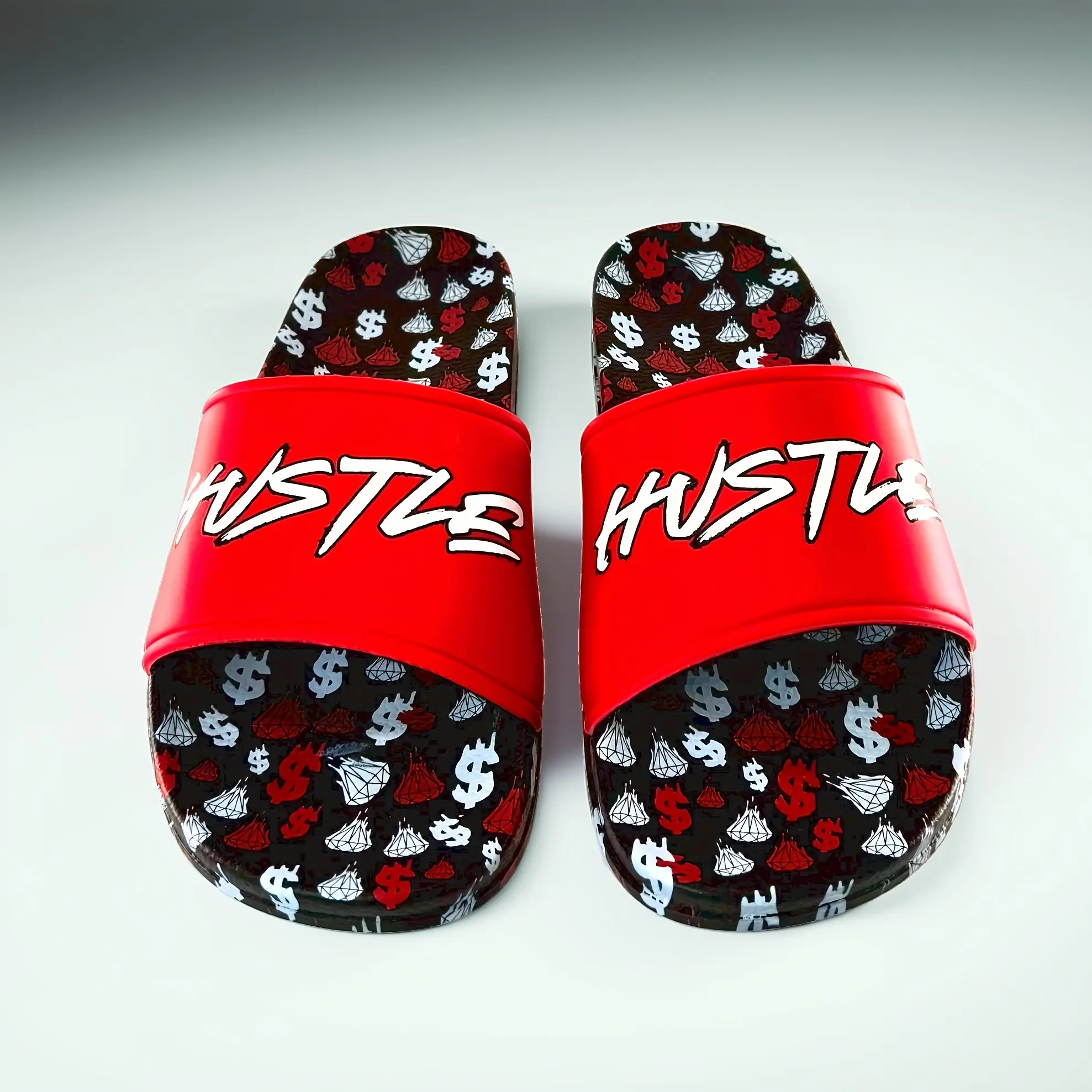 Men's Hip Pop Graphic Slides Walking Shoes Footwear, casual, comfortable slippers, Hustle Hustle Hustle