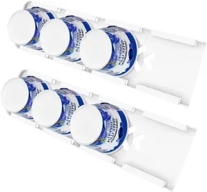 HomeWinner Yogurt Organizer for Fridge with Adhesive Tapes - 4 Capacity Sliders for 3.75 Inch Greek, Yogurt Holder for Vegan and Regular Yogurt Racks Kitchen Plastic