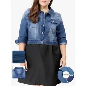 【PlusSize】FadedButtonFrontPocketDenimJacket,CasualLongSleeveCollaredOuterwear,Women'sPlusSizeClothingforDailyWear,ClothingforWomen