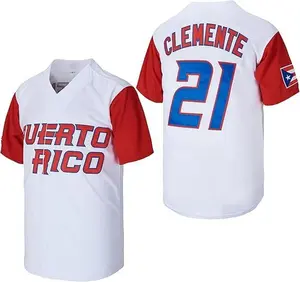 Men Baseball #21 RobertoClemente Jersey Puerto Rico World Game Classic Embroidery White Black S~3XL Sports Top