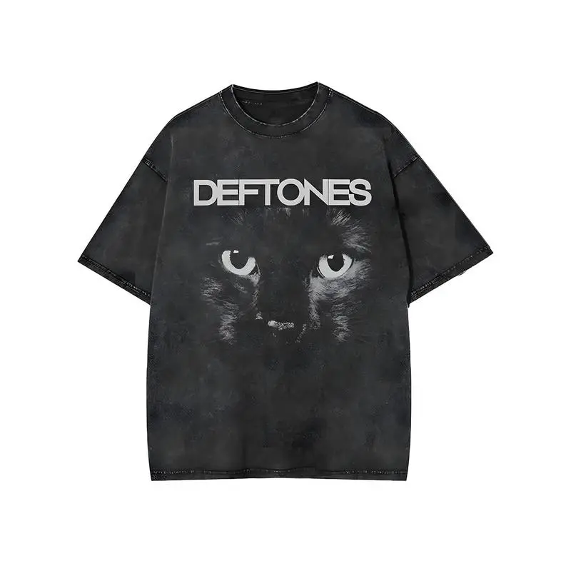 Retro Limited Vintage Black Cat  T-Shirt, Rock Band Unisex Oversized  Cotton Washed Tee, Gothic Emo Alt Punk Y2K,Rock Music Merch.jpeg Summer, Cotton, Casual, Short Sleeve, Graphic Tee, Soft, Breathable, Loose Fit, Streetwear, Daily Wear, T-Shirtt