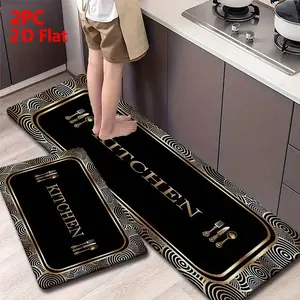 2/3 Piece Flannel Kitchen Mat Set, Gold Embossed European Pattern, Non-Slip, Absorbent, Home Decor, Kitchen Rug Set