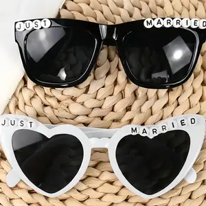 Just Married Lettering Sunglasses Set, Novelty UV400 Protection Wedding Sunglasses for Bride & Groom, Bachelorette Party & Honeymoon Travel Accessories