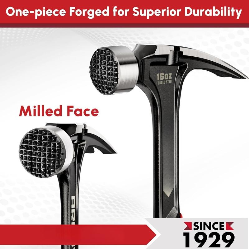 16 oz Straight Claw Hammer, Rip Claw Hammer with Side  Puller, Milled  & Shock Absorbing Grip, One- Forged Hammer