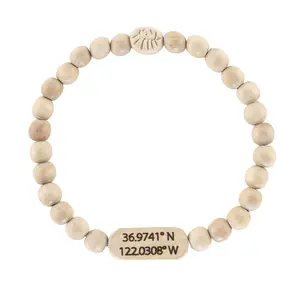 Wanderer Wood Custom Coordinates Bracelet – Personalized Beaded Bracelet for Women | Travel Location Jewelry Gift