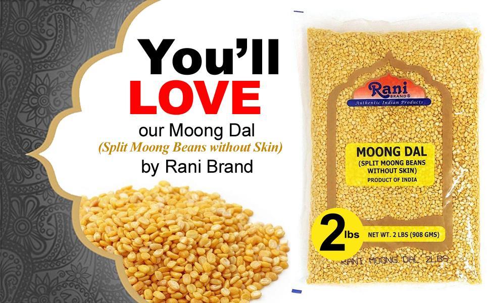 Rani Moong Dal (Split Mung Beans without skin) Indian Lentils, 32oz (2lbs) 907g ~ All Natural | Gluten Friendly | NON-GMO | Kosher | Vegan | Indian Origin