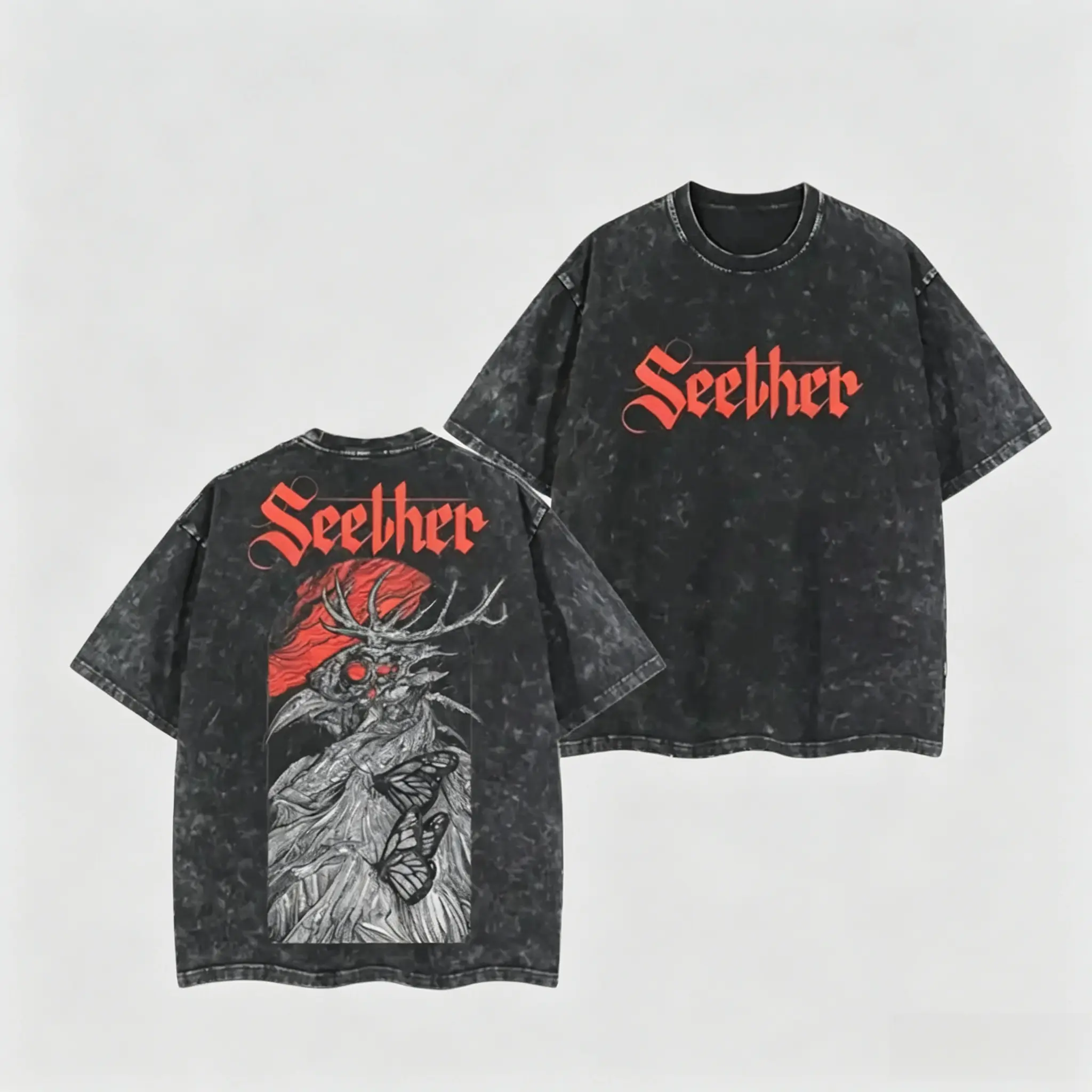 Retro Limited Seether Heavy Metal Washed Graphic Tee Unisex Oversized Heavyweight Premium Cotton Rock Band Crewneck Short Sleeve Top Gothic Punk Emo Grunge Y2K Streetwear Casual Outfit Perfect Gift For Adult Rock Music Lovers
