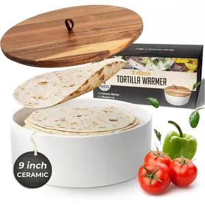 9 Inch Ceramic Tortilla Warmer with Lid, Bread Warmer, Pancake Warmer, Microwave-Safe Tortilla Holder with Lid