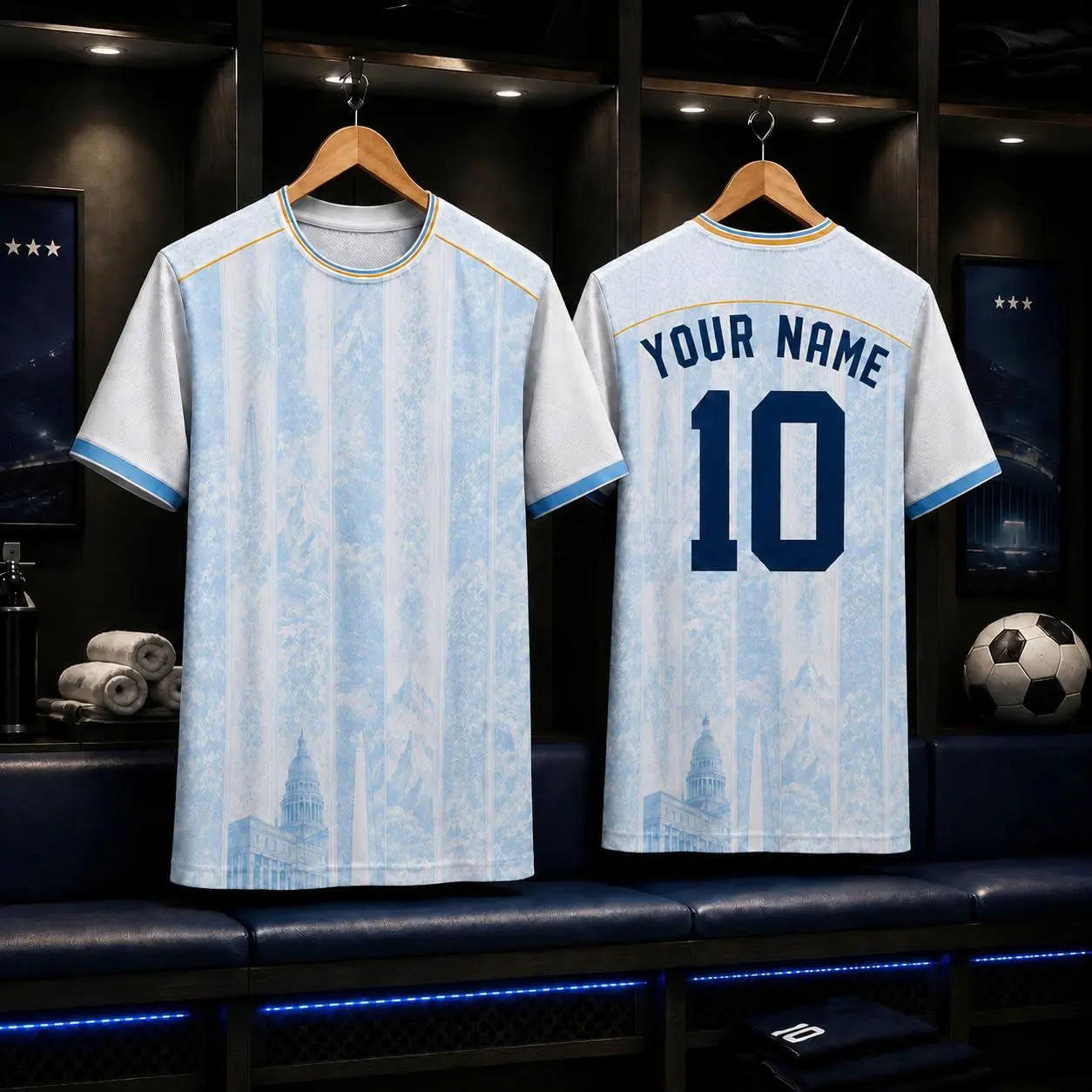 Personalized Light Blue & White Soccer Jersey – Custom Name and Number Short Sleeve Football Shirt