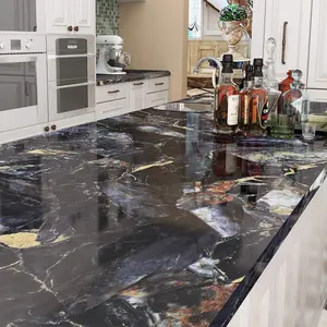 Gold Marble Pattern Self Adhesive Wallpaper, Kitchen Worktop Covering, Marble Effect Vinyl Wraps for Kitchen Counter Top Covers Table Desk Bathroom, Marble Backsplash Wallpaper