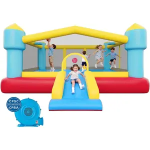 VEVOR Inflatable Bounce House, 14.7x 13.8x 6.8 ft Jumping Bouncy Castle, Inflatable Jumper for Kids with Slide, Basketball Hoop, Target Game Jumping Area, Jumpings House Holds 3 - 4 Kids (Ages 3 - 8)