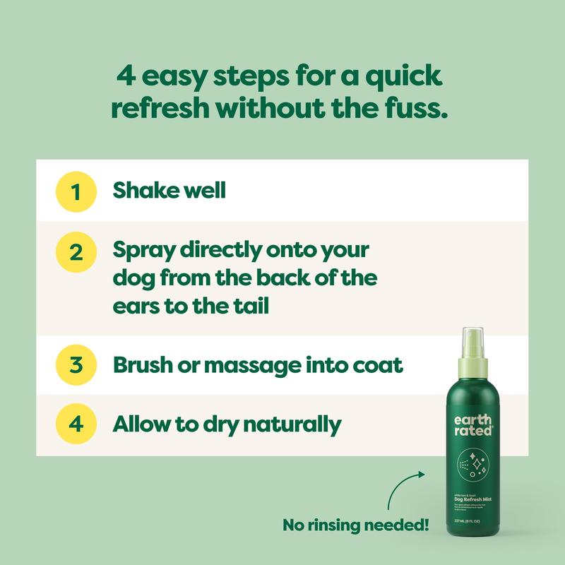 Earth Rated | Dog Deodorizing Spray - Odor Control & Coat Conditioner, White Tea & Basil Scent, 8 oz, Natural Grooming, Hypoallergenic & Cruelty-Free