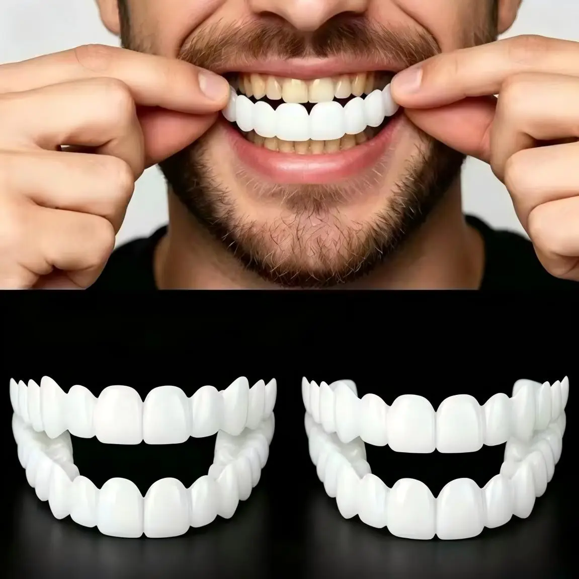 Silicone Simulated Oral Dental Braces - Teeth Whitening Cosmetic Braces for Denture & Coffee Stain Correction instant confident smile portable