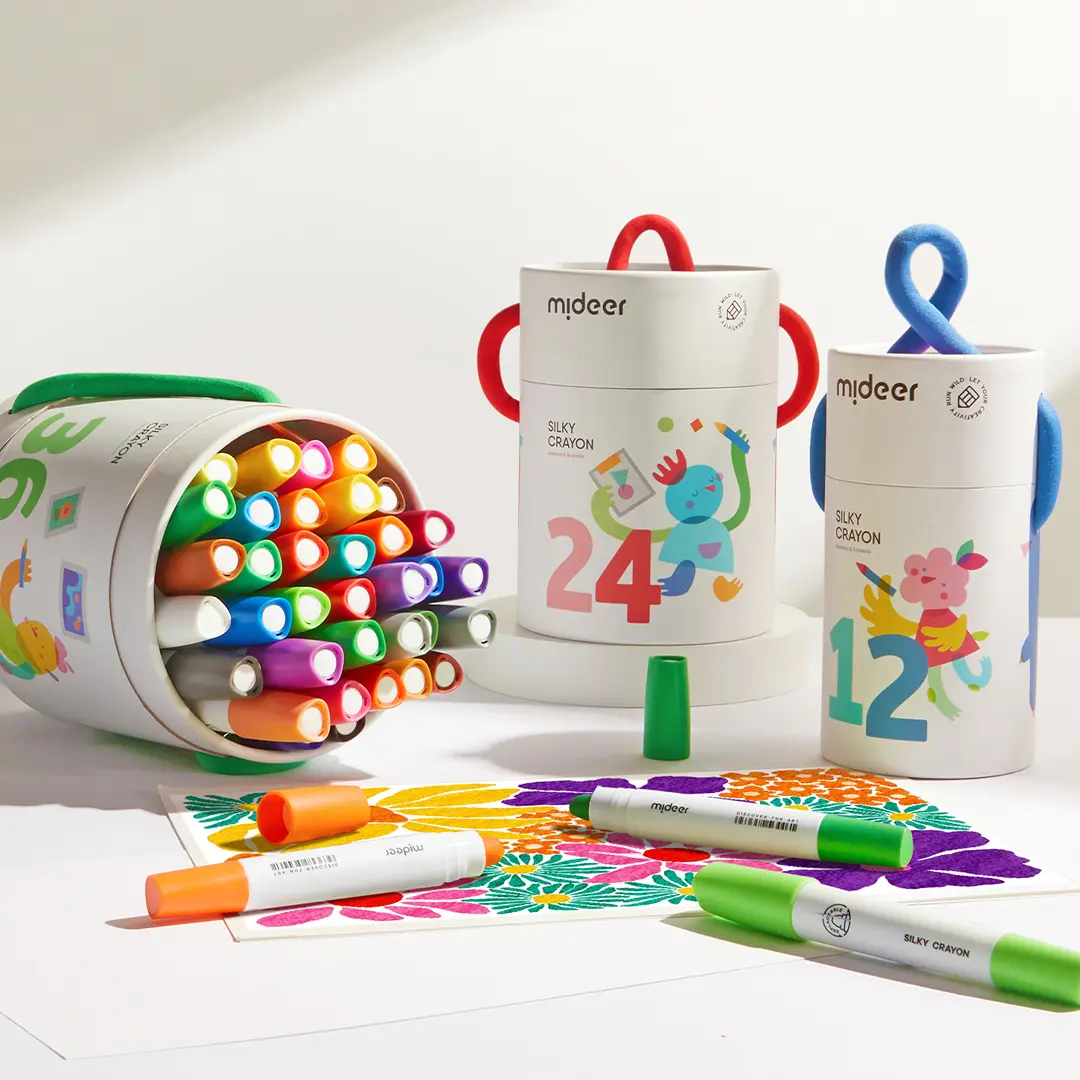 MiDeer Twistable Crayons for Toddlers 12-36 Vibrant Colors Washable Jumbo Ultra-Silky Safe Art Supplies with Colorful Bucket for Kids Doodle Drawing Pen Coloring Book