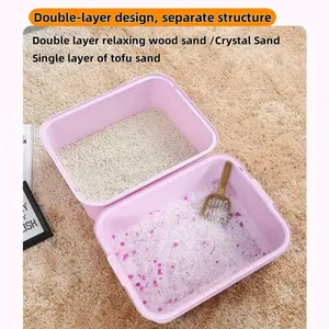 Open Double Layer Plastic Cat Litter Box, Top Layer Sifts Litter, Special for Pine Wood Cat Litter, Cat Toilet & Potty