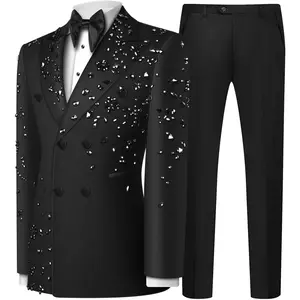 Men's 2 Piece Double Breasted Suits Slim Fit Tuxedo Jacket and Dress Pants Set for Wedding Business Prom Suits Menswear Formal