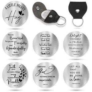 6 Pcs Bible verse Token Christian Pocket Hug Keychain Stainless Token with PU Leather for Thanksgiving Gifts Employee Appreciation Gifts Thank You Gifts for Men&Women Teacher Friends Memorial Inspirational Gift for Family Pastor Clergy