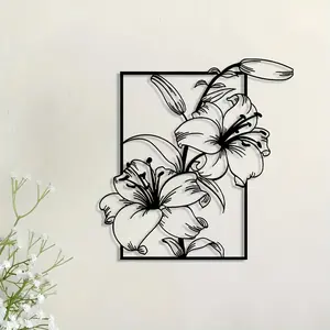 Metal Wall Art Line Lily Flower Frame, Home Decor Metal Sign, Outdoor Decoration, Elegant, Decorative Artwork, Modern Artwork for Living Room