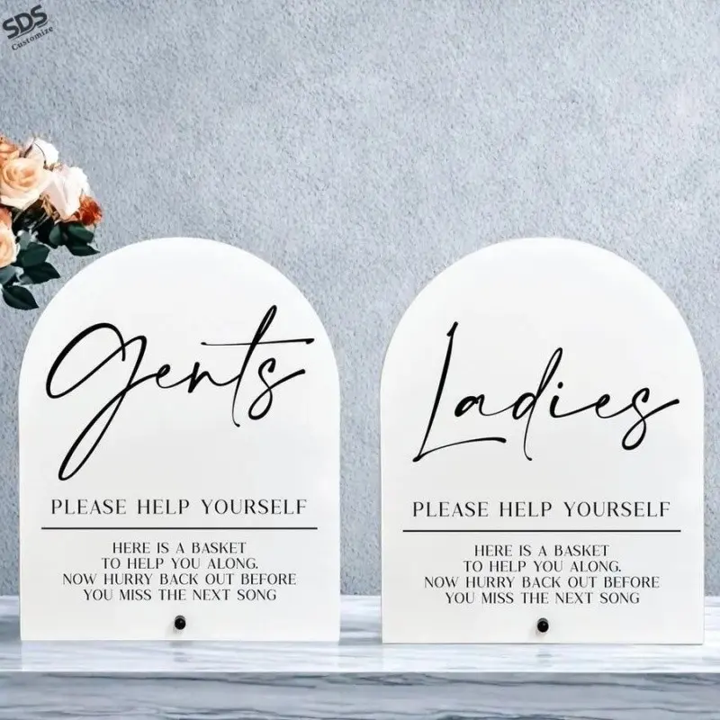 Acrylic Wedding Bathroom Sign, Handwritten Text, Fun Decor for Gents and Ladies Restrooms, Wedding Event Accessory, Acrylic Signage Plaque