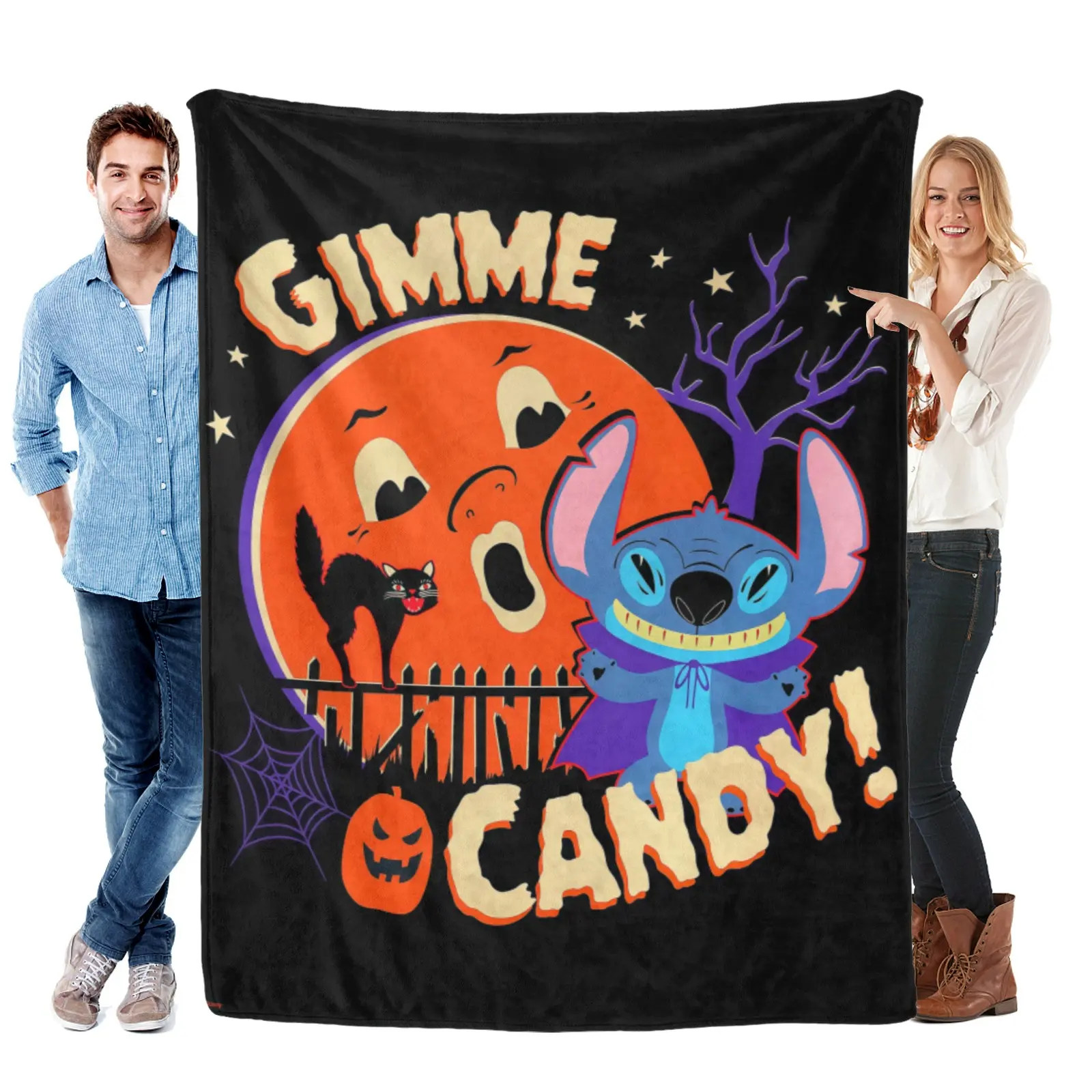 Disney Stitch Halloween Blanket, Trick Or Treat Stitch Graphic Plush Throw, Fun Themed Gift For Kids Halloween