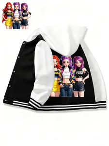 Teen Boys Girls Graphic Baseball Jacket, Huntrix Hooded Sweatshirt, Christmas Halloween Clothing, Outdoor Sports Wear